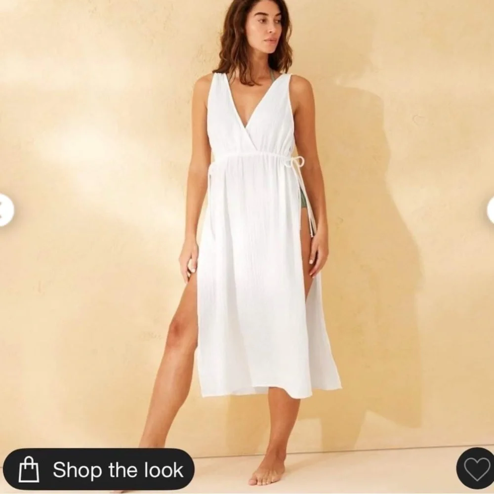Shade & Shore Swim Coverup White Midi Dress Gauzy 100% Cotton Size M